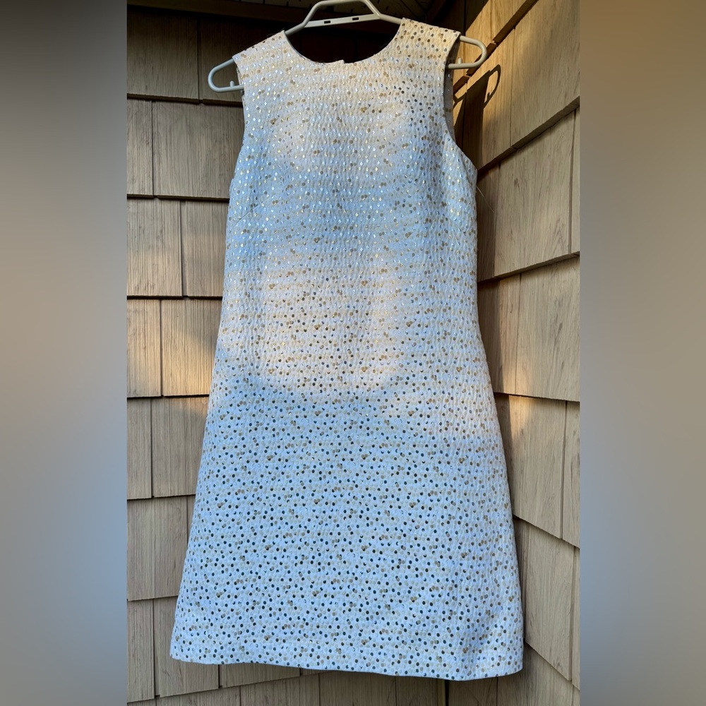 Kim Newport (Pink Tartan) Ivory with Gold and Silver Metallic Dots Sheath Dress